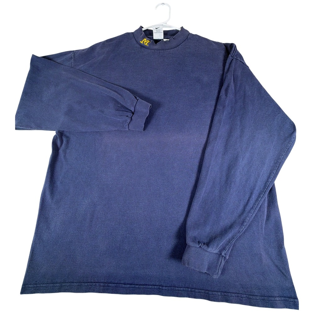 Vintage Nike Michigan Wolverines Mock Neck Long Sleeve Shirt Mens XL Navy Blue